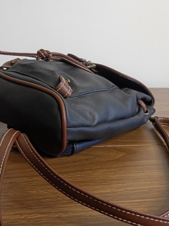 Vintage \'90s RUGGED OUTLAND Mini Backpack Navy w Brown Trim Leather main image 7